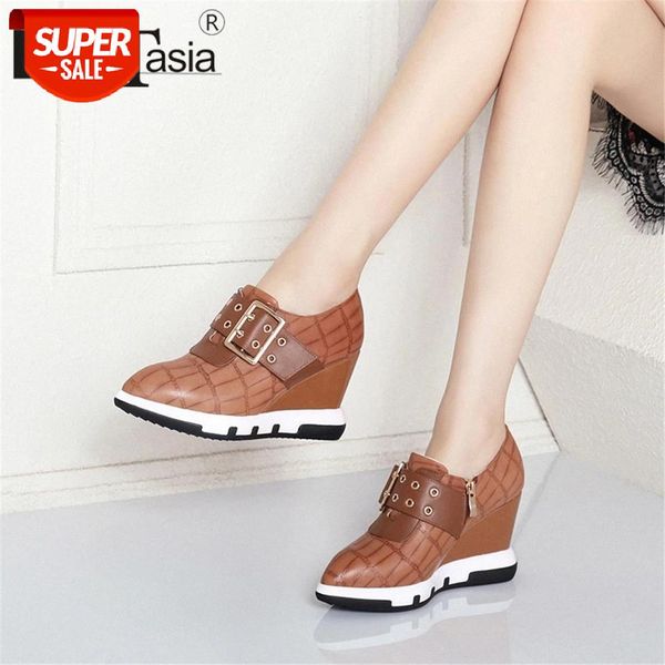 

doratasia new fashion big size 32-40 genuine leather height increasing buckle shoes woman casual soft autumn spring flats #6e9h
