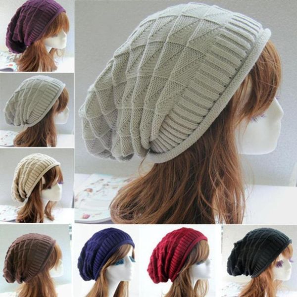 

beanie/skull caps fashion ladies hat striped warm winter women's loose knitted, Blue;gray