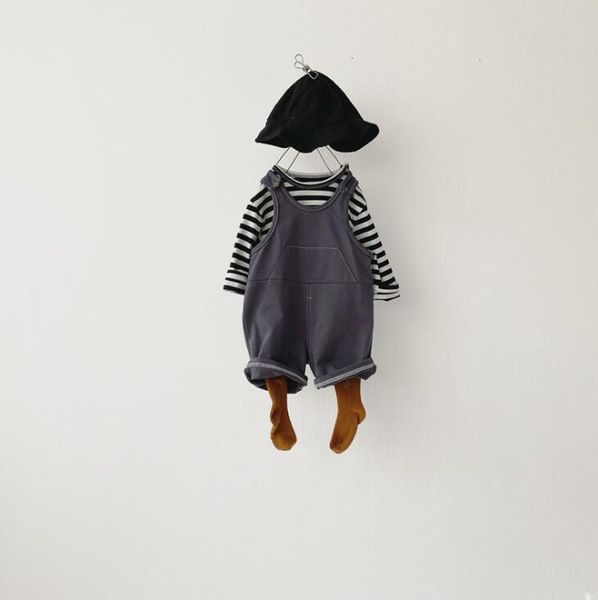 

clothing sets 2021 babys girls boys 2 pcs striped set t shirt+ overalls spring cotton fashion suits 0-3 years qs336, White