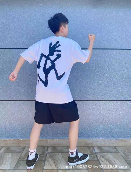 

ramicci big running man embroidered short sleeves, White;black