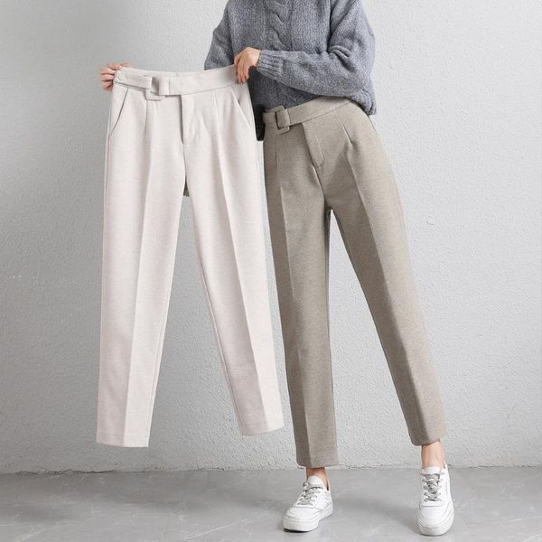 

winter wool pencil pants high waist loose straight trousers fashion black ladies street wear, Black;white