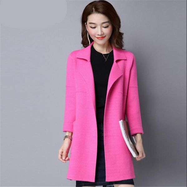 

female spring new pure color long sleeve knitting knit cardigan coat long turtleneck lapel shawl leisure women coatq0143, Tan;black