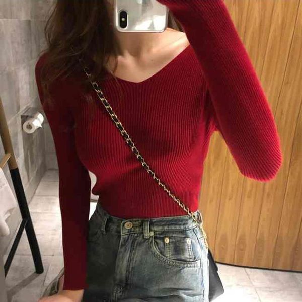

v neck sweater women long sleeve knitted pullover winter clothes women fashion girls sweaters drop shipping, White;black