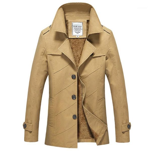 

autumn wnter new medium long trench coat for men slim fit plus size thick warm veste longue homme1, Tan;black