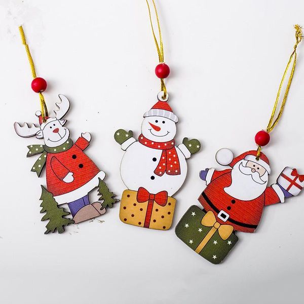 

1pc christmas santa claus&snowman wooden pendants ornaments diy craft xmas tree ornament christmas party decorations kids gift1