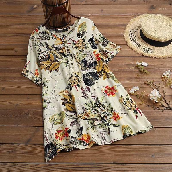

2020 zanzea summer short sleeve blouse vintage floral printed shirts women casual o neck party tunic female chemise blusas1, White