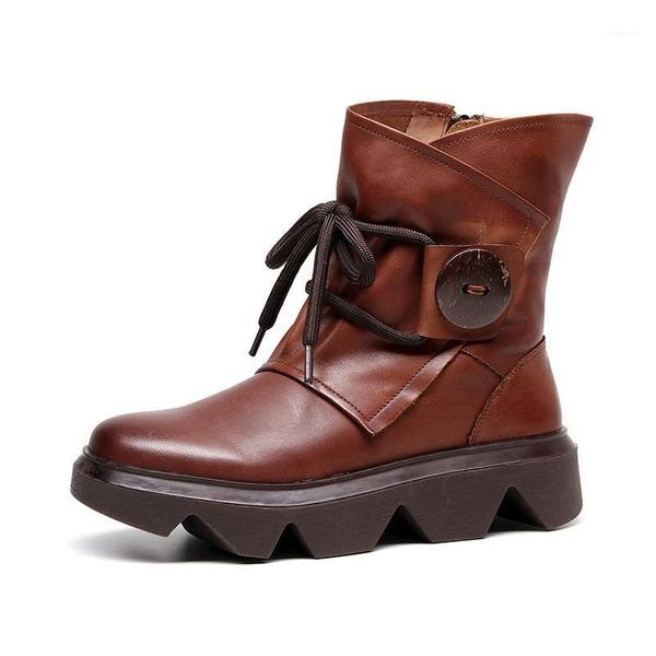 

boots swonco genuine leather women winter retro high ankle 2021 autumn female short tub vintage for women1, Black