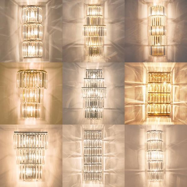 

american luxury crystal wall lamp living room hallway bedroom bedside lamp modern simple led gold silver crystal wall