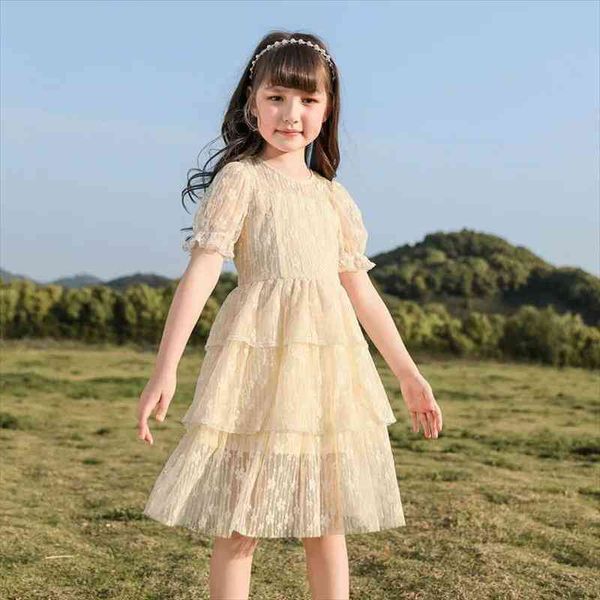 

girls lace princess dresses kids summer short sleeve floral dresses for children party clothes girls causal dress vestidos gown, Red;yellow