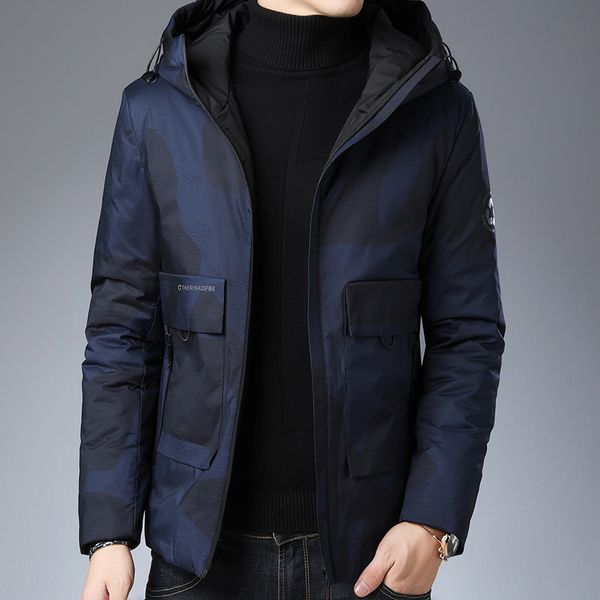 

coat men new fashion mens warm white duck thick down hooded winter outerwear jacket y1118, Black