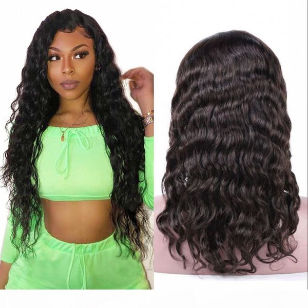 

human hair full lace wigs pre plucked 130% density peruvian virgin hair glueless loose deep wave lace front wigs, Black;brown