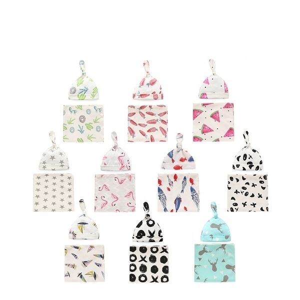

newborn swaddle wrap+hat infant cotton receiving blanket baby slwaddle blanket 2pcs sets for 90*90cm y201009