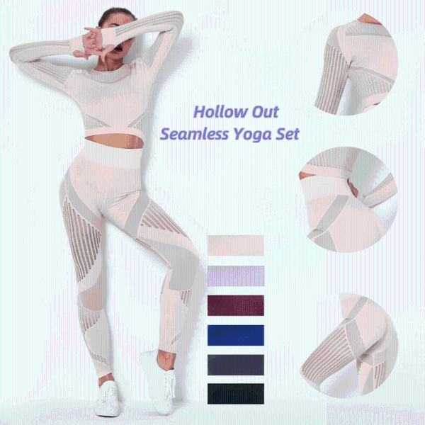 

yoga outfits seamless set hollow out sport women two 2 piece crop leggings workout gym suit fitness sets, White;red