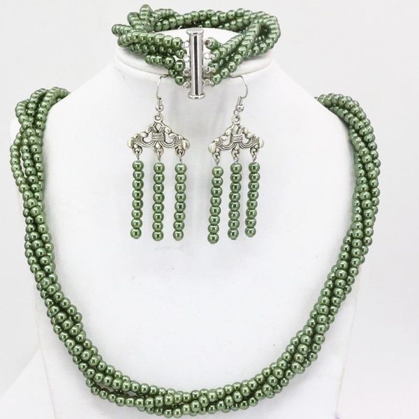 

multicolor 4 rows necklace bracelet earrings jewelry set for women shell 4mm round beads simulated-pearl beads jewelry 18" b3458, Silver