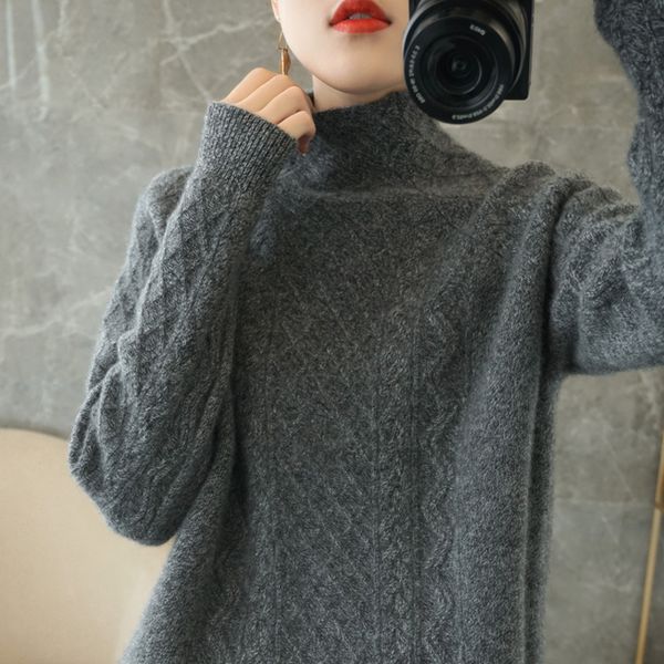 

2021 quality thigher, er female sweater jumpers 100% wool knitting pullovers selling turtleneck high three long ladies cloth imwp, White;black