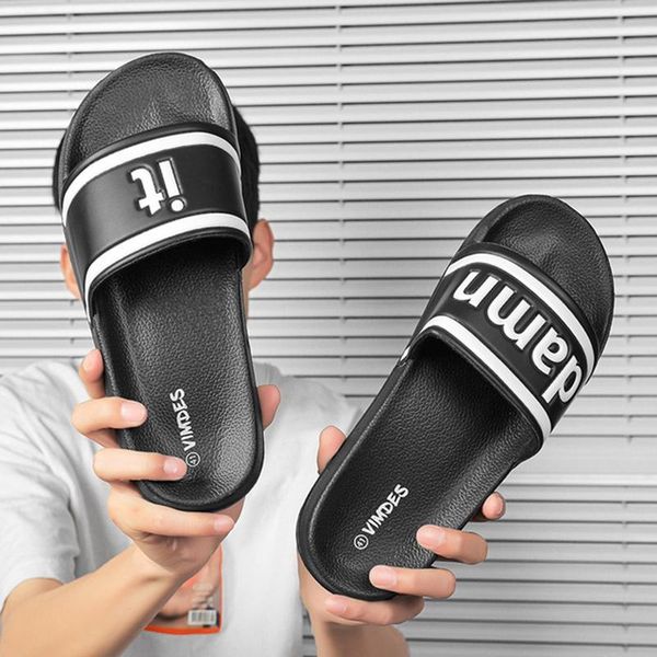

2021 new summer slides women house slippers letter thick bottom floor flat home shoes bathroom sandals couple girl shoes, Black