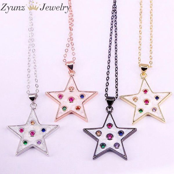 

10 шт., новый дизайн mix color cz micro pave enamel очарование звезды форма ожерелье женщины мода ювелирные изделия, Silver