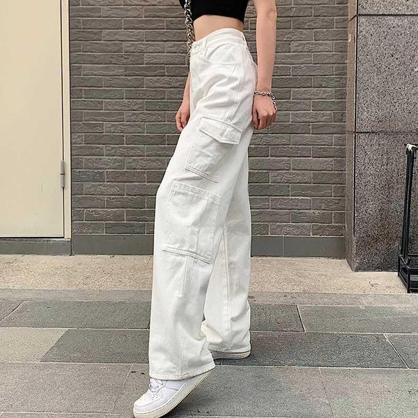 

xuxi fashion, thin, streetwear, women, sexy, trousers, high waist, multi-pocket, loose, denim, pants, female, 2020,summer fz25041, Black;white