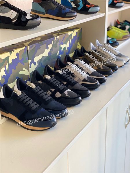 

2021 camouflage sneaker womens mens rivet shoes studded flats mesh camo suede leather casual trainers shoe size38-46, Black