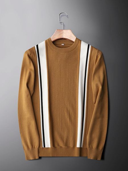 

minglu autumn winter mens sweaters luxury contrast color round collar stripe casual sweater male fashion slim fit man sweaters, White;black