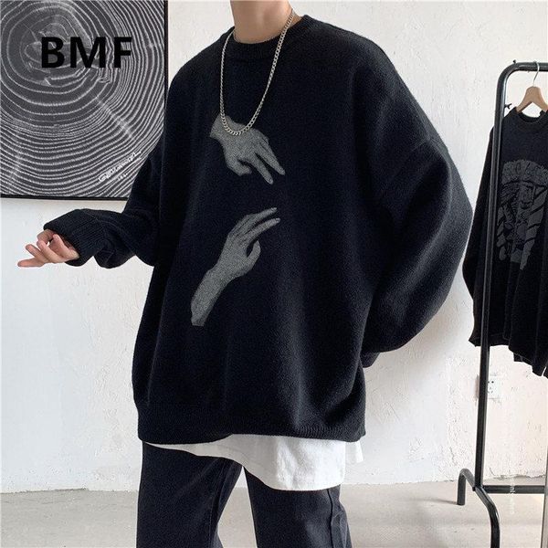 

men's sweaters autumn winter korean fashion loose print sweater kpop ulzzang couple clothes 2021 streetwear hip hop pullover men clothi, White;black