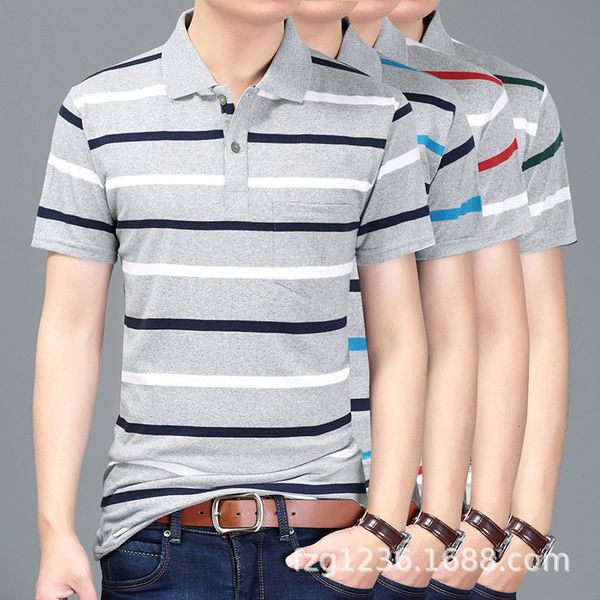 

summer new otton men's striped polo half sleeve shirt net red dad lapel t-shirt, White;black