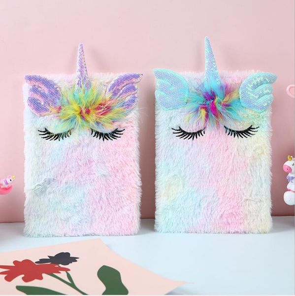 

unicorn notepads lovely diary children's festival gift feather girl hand books cartoon plush book a5, Purple;pink