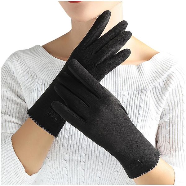 

five fingers gloves solid color german leather t-ouch screen index finger elegant full warm casual retro guantes mujer #yj, Blue;gray