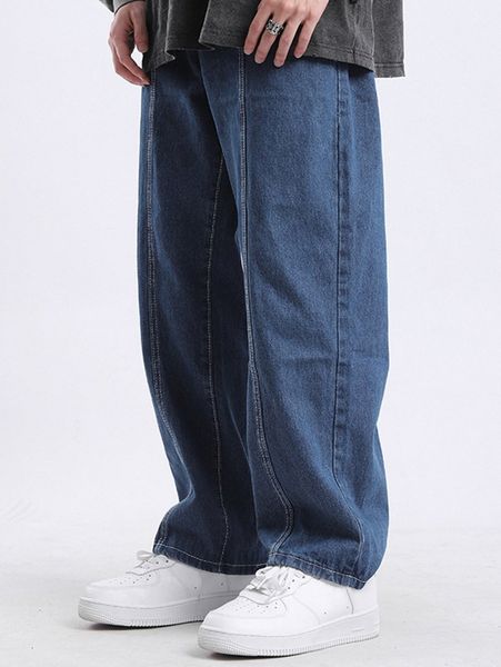 

men solid straight leg jeans n5sf#, Blue