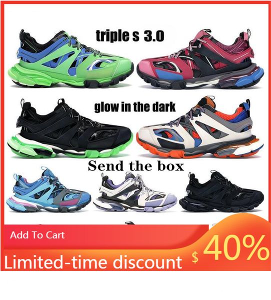 

triple s 3.0 platform paris casual shoes black white runner blue glow in the dark trainer lime men trainers women sneakers