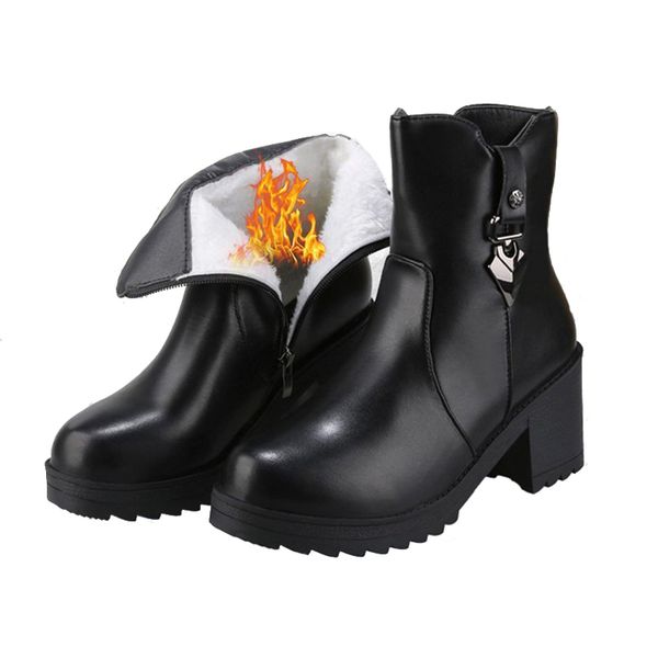

winter stuffed snowboots 2020 high heels ankle boots woman fashion metal decoration plutonium shoes, Black