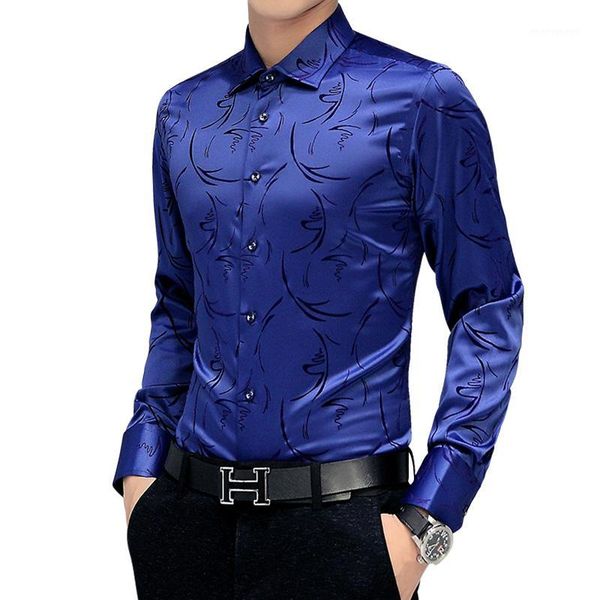 

large size 5xl mens long-sleeved printed shirts red blue slim elegant men dress shirt1, White;black