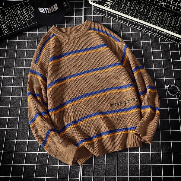 

2021 new black blue striped sweaters washed hole knit jumpers men women oversized sweater harajuku wy9y, White;black
