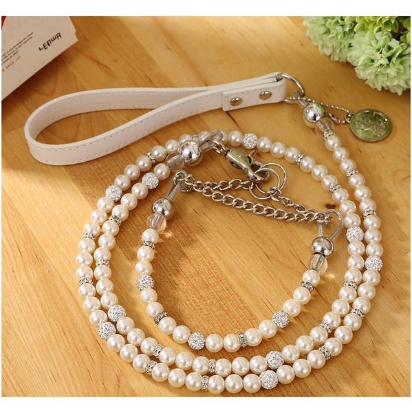 

moccapet ]new silver pearl pet collar leash set dog collar dog leash pet supplies dog collars f jlljab soif