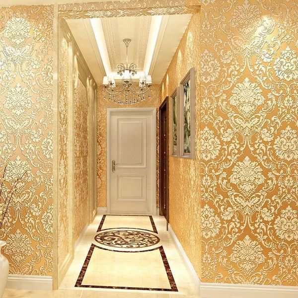

wallpapers golden 3d embossed wallpaper for home roll classic silver floral living room wall paper bedroom tv background decor1