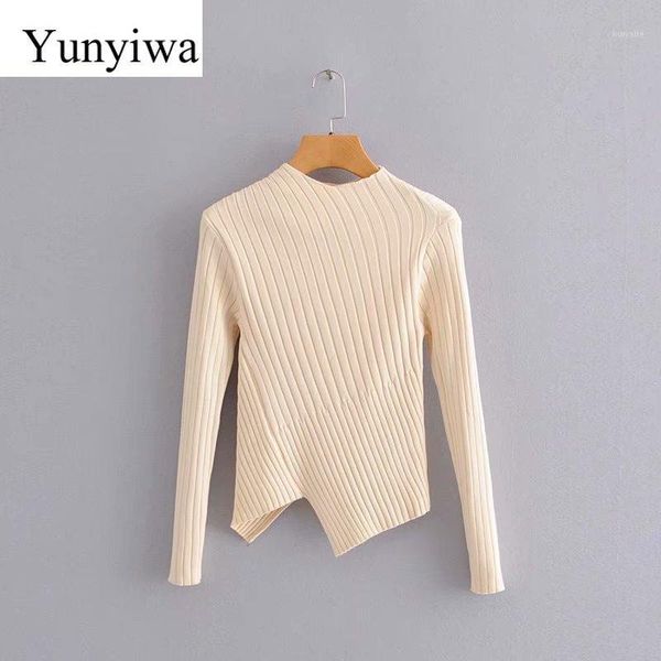 

2020 new women fashion solid color irregular hem sweater ladies basic knitted slim high street thin sweaters chic 1, White;black