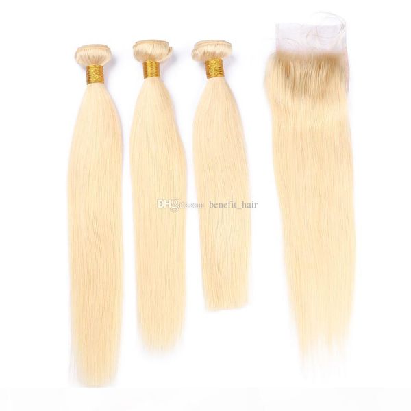 

malaysian virgin straight hair extensions with pure colored 613 closure 4x4 blonde color silky straight hair 3bundles with lace closure, Black;brown