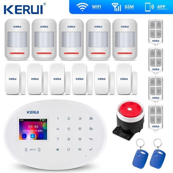 

kerui w20 new model wireless 2.4 inch touch panel wifi gsm security burglar alarm system app rfid mini movable pir sensor siren1