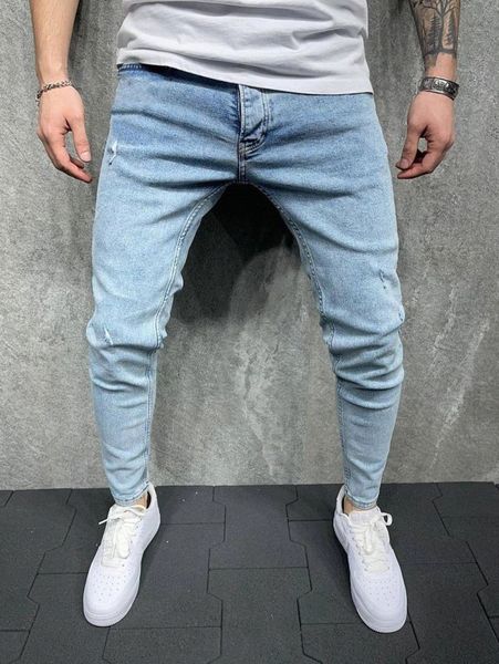 

men ripped frayed light wash skinny jeans m73x#, Blue