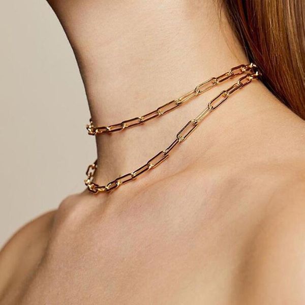 

punk rock gold aluminium chain choker necklace for women thick link collar clavicle statement jewelry light weight, Silver