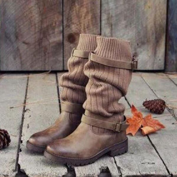 

boots 35-43 shoes woman large size round-toe warm fabric joint sleeve fashion solid color luxury designer shank, Black