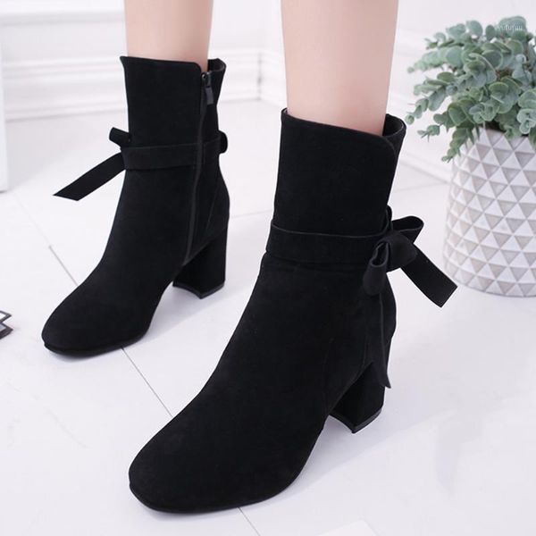 

lapolaka new elegant square high heels .5cm bow office lady women shoes woman ankle boots female1, Black