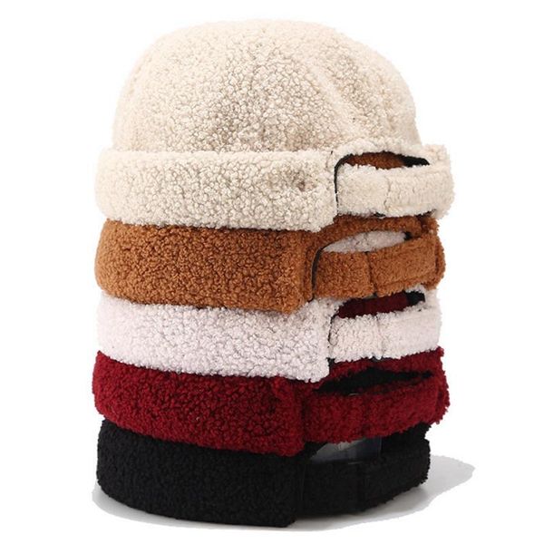

solid skullcap plush warm hat painter hat beret lady solid color curling beret lamb, Blue;gray