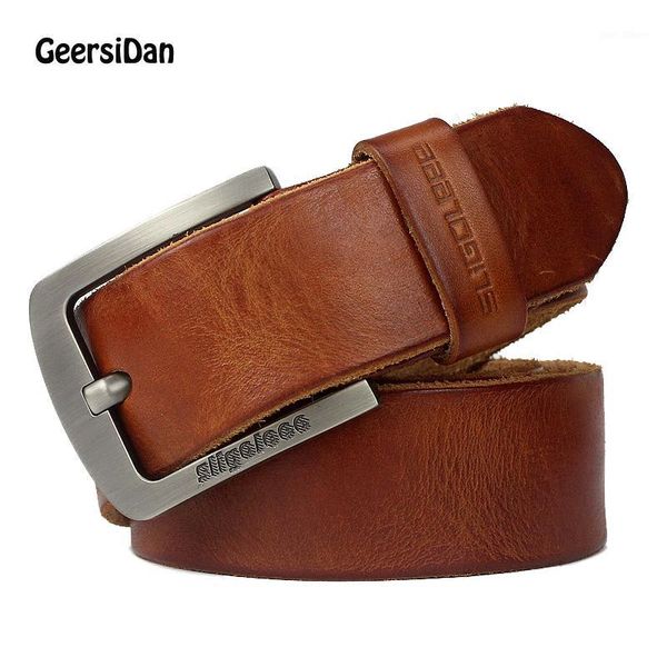 

geersidan new designer genuine leather men belt vintage wide pin buckle belt for men male jeans strap1, Black;brown