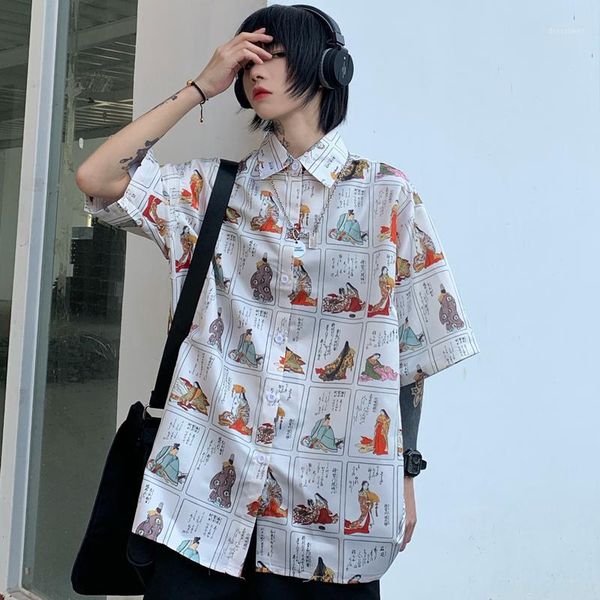 

women's blouses & shirts women harajuku blouse shirt summer short sleeve button up aesthetic clothes ladies clothing japanese vintage, White