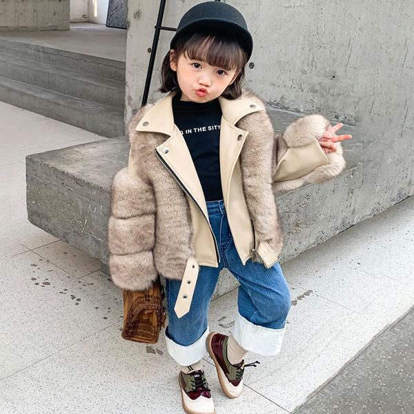 

jackets winter girls faux fur coat cool boys pu leather warm for children outerwear clothes fashion kids, Blue;gray
