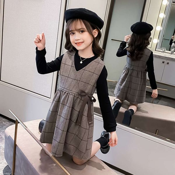 

autumn korean clothing drs 2020 girls' new middle and large children's woollen vt skirt suit fashion yfo440zh, Red;yellow