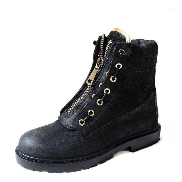 

boots luxury zipper ankle women thick heel vintage motorcycle booties england winter fleece warm fashion snow plus size1, Black
