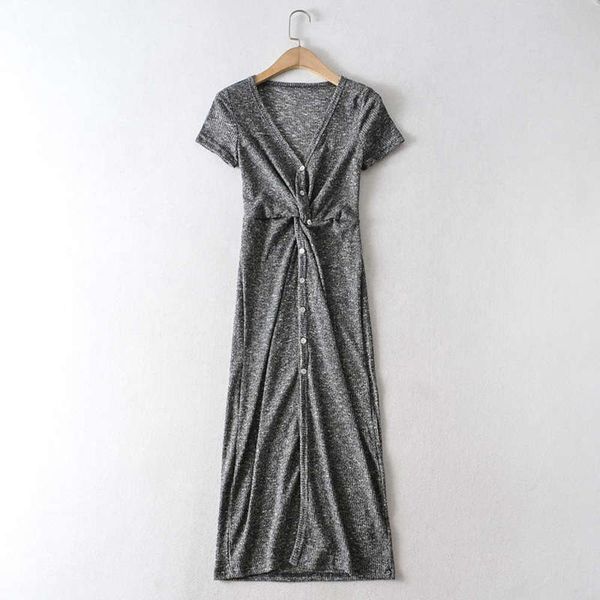 

twist 2020 style autumn new slim multi button split dress, Black;gray