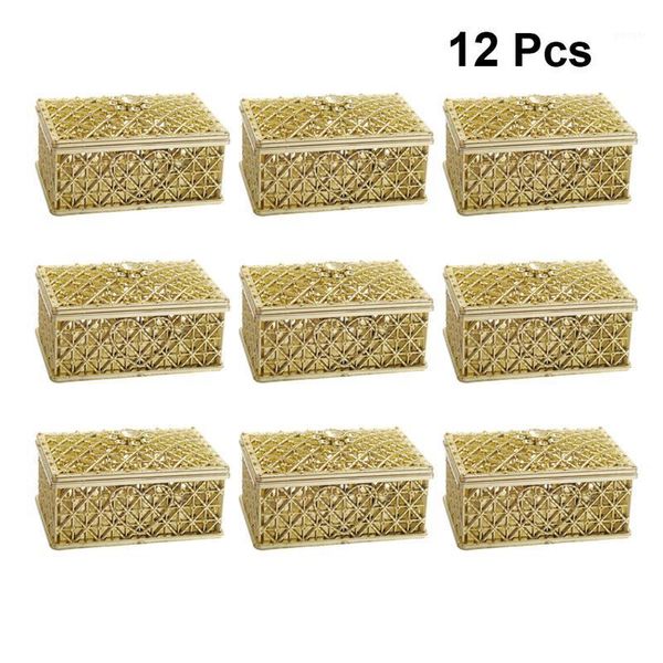 

gift wrap 12pcs hollow candy storage boxes square holder wedding container (golden and silver)1
